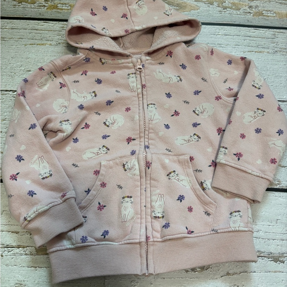 Anko Kids Zip Up Hoodie with Kitten and Floral Print